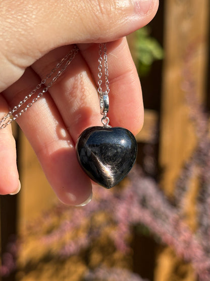 Hypersthene Heart Sterling Silver Necklace