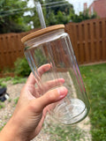 Snowglobe - Glass Libby Cup with Bamboo Lid and Straw 16oz