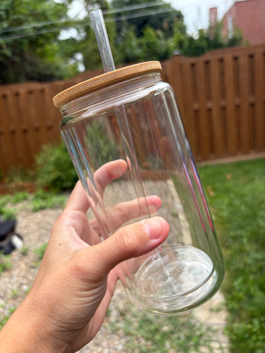 Snowglobe - Glass Libby Cup with Bamboo Lid and Straw 16oz