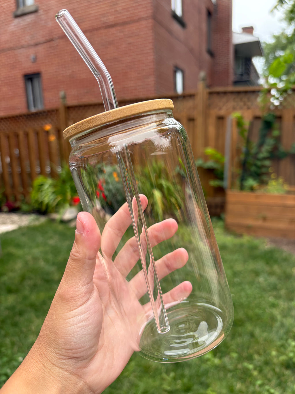 Glass Libby Cup With Bamboo Lid and Straw - 16oz