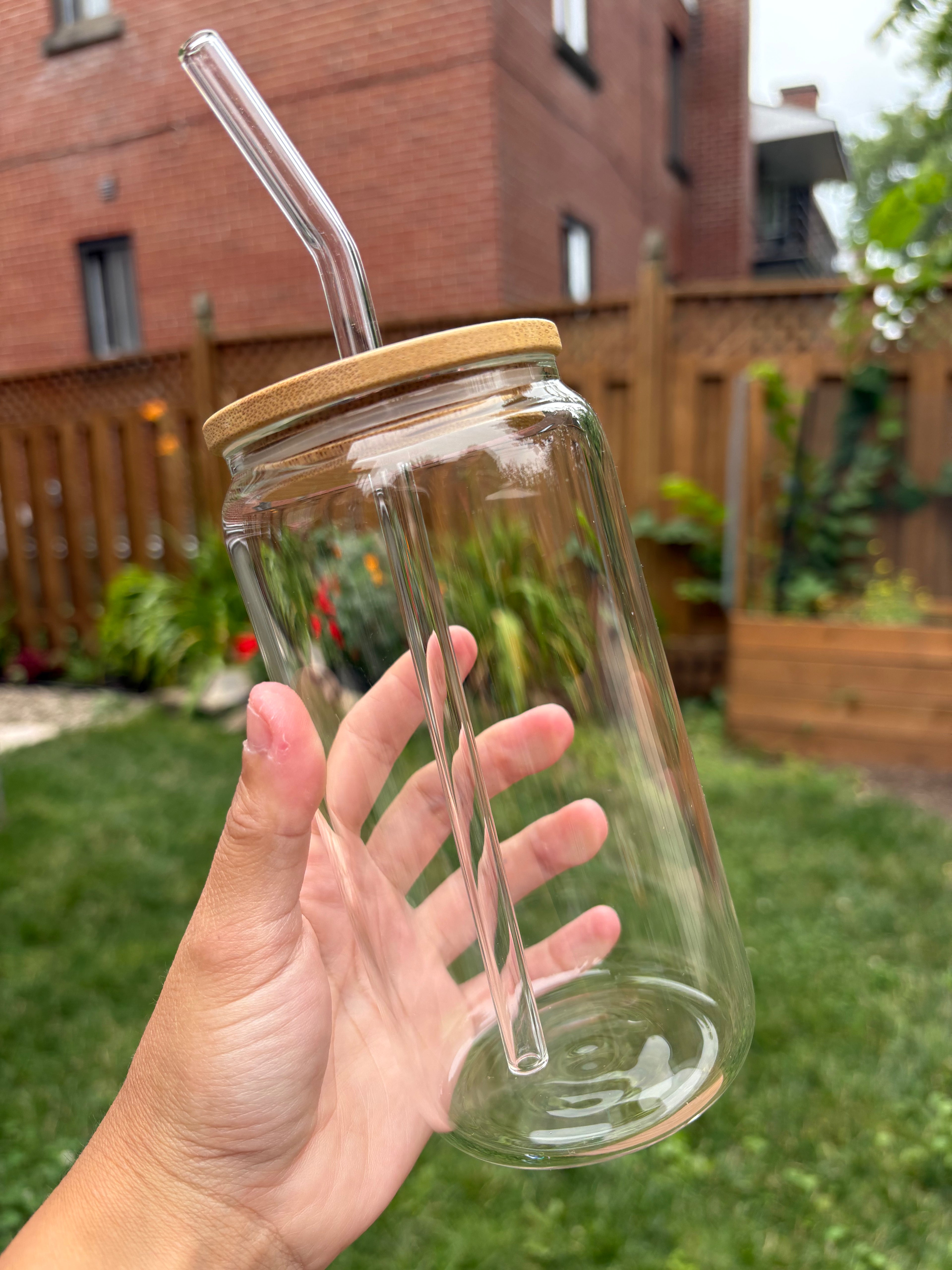 Glass Libby Cup With Bamboo Lid and Straw - 16oz